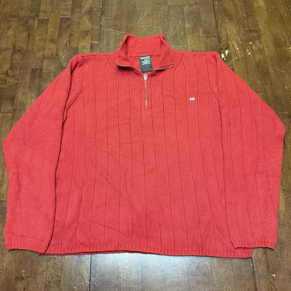 Polo Ralph Lauren Jeans Knit 1/4 Zip Sweater Men's XL Red Thick Heavy‎